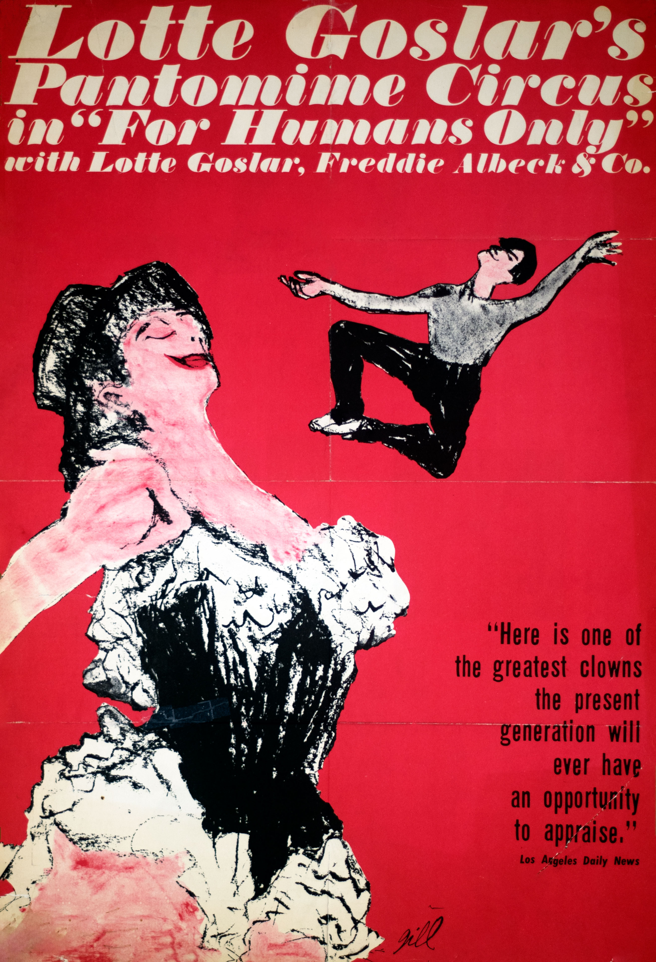 female circus performer in a frilly costume, male performer flying through the air behind her